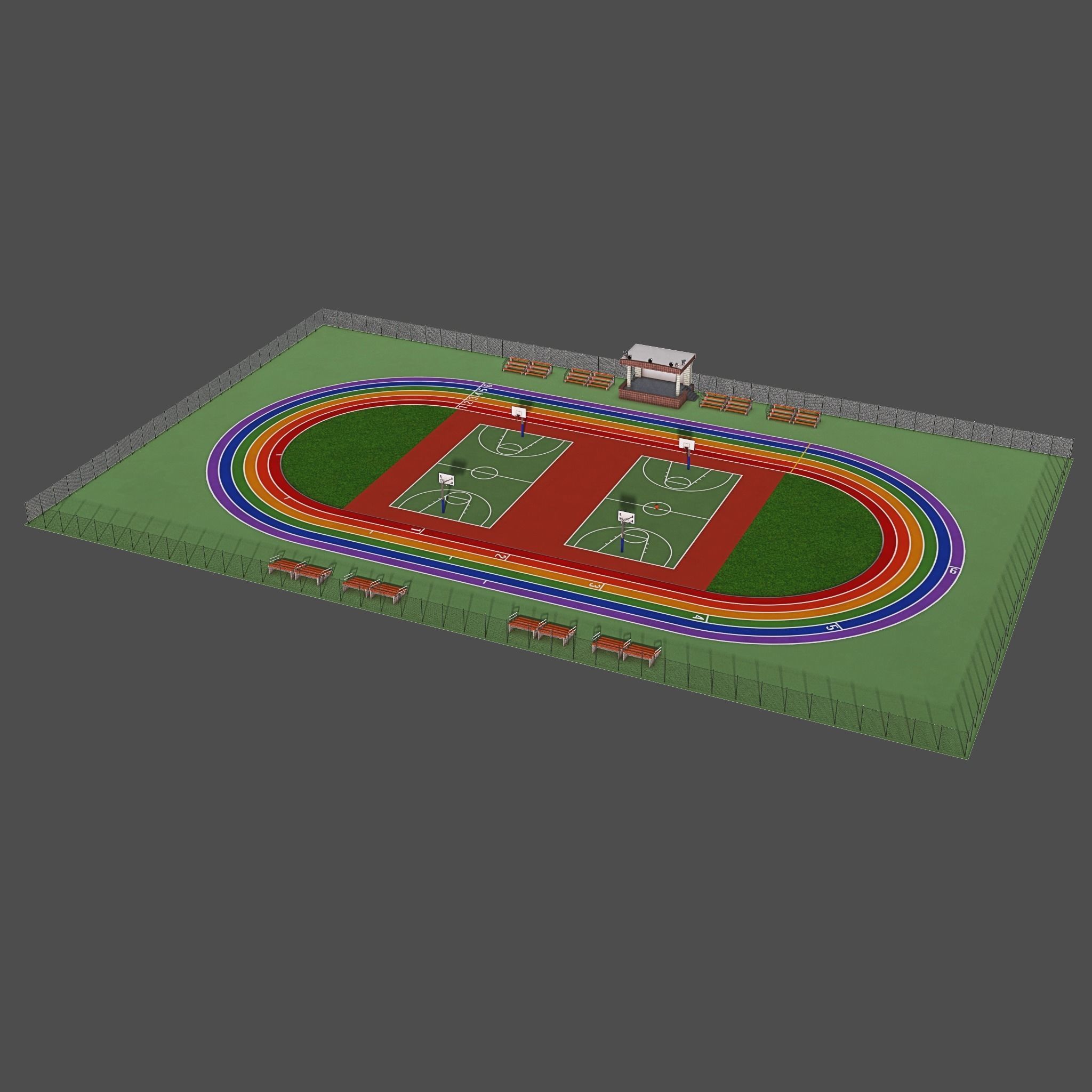Playground with Basketball Court and Football Field Low-poly 3D model_5