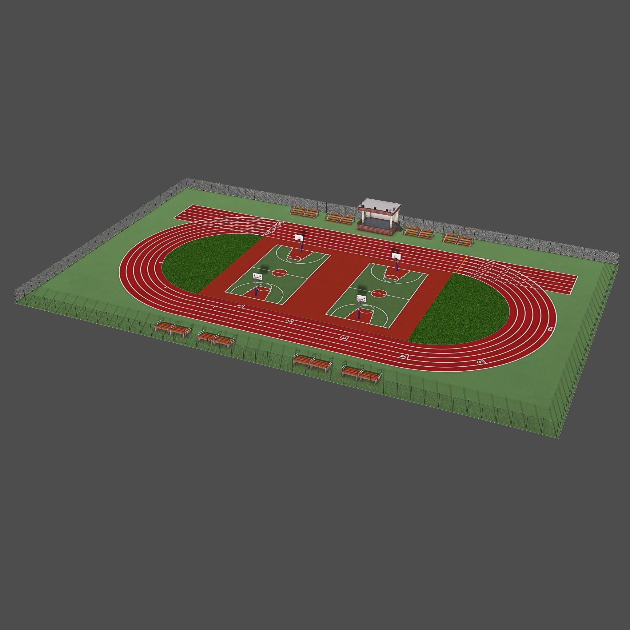 Playground with Basketball Court and Football Field Low-poly 3D model_2