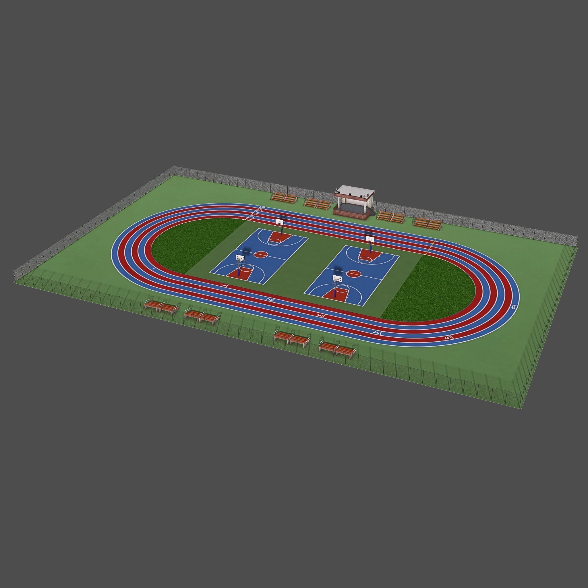 Playground with Basketball Court and Football Field Low-poly 3D model_3