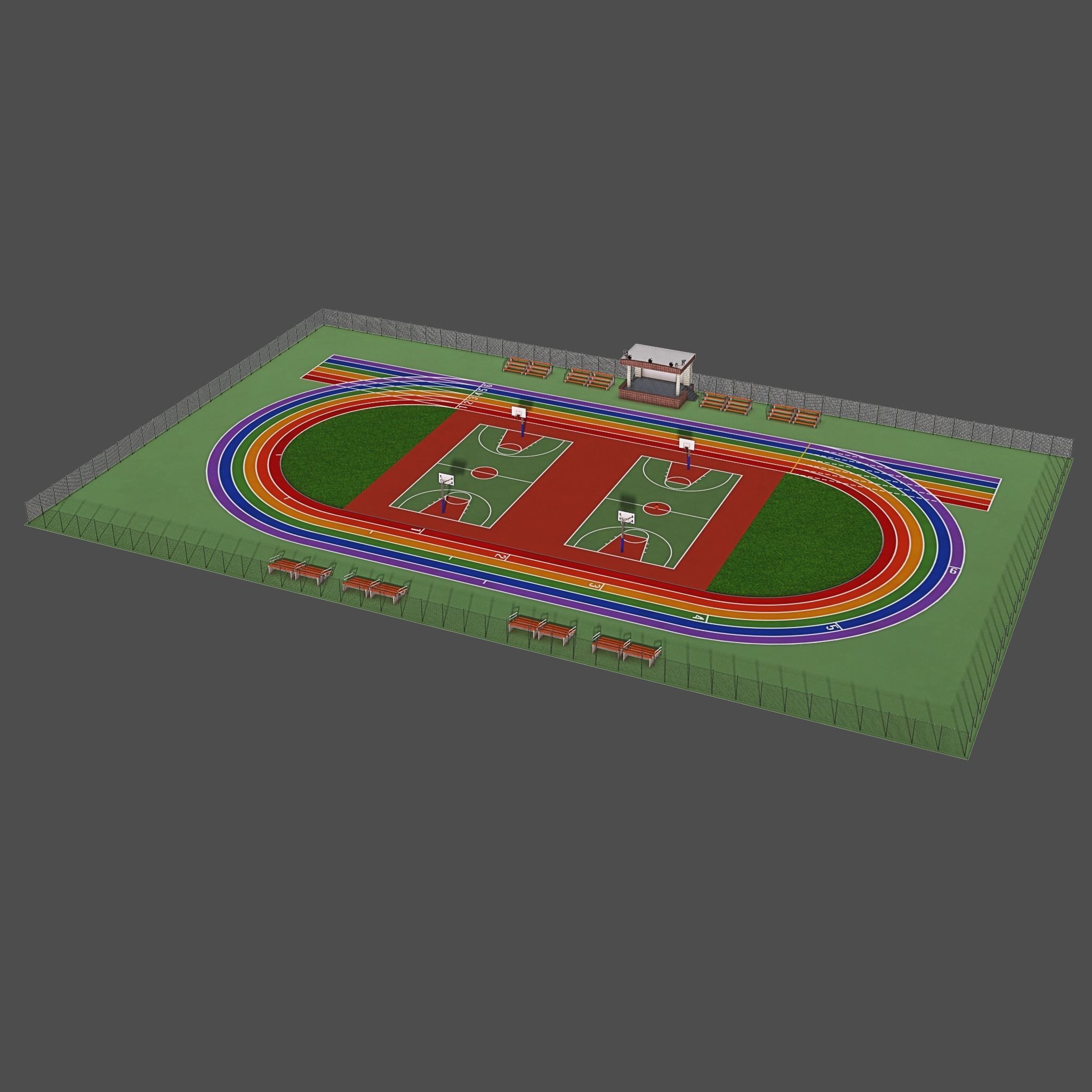 Playground with Basketball Court and Football Field Low-poly 3D model_6