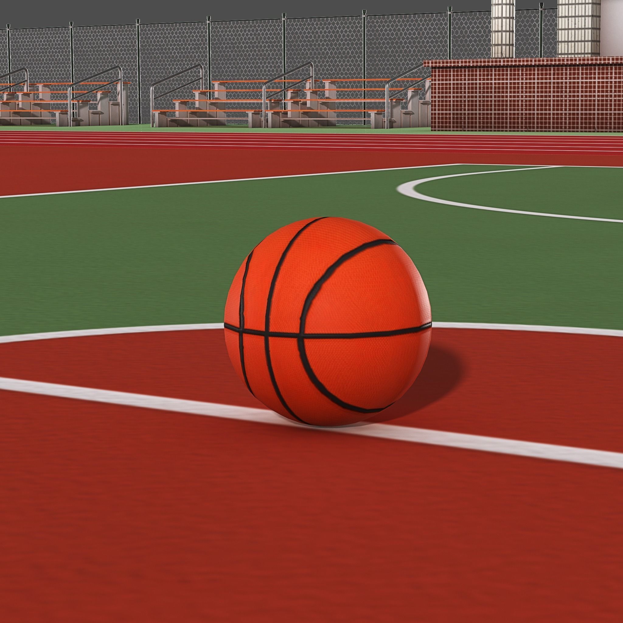 Playground with Basketball Court and Football Field Low-poly 3D model_11