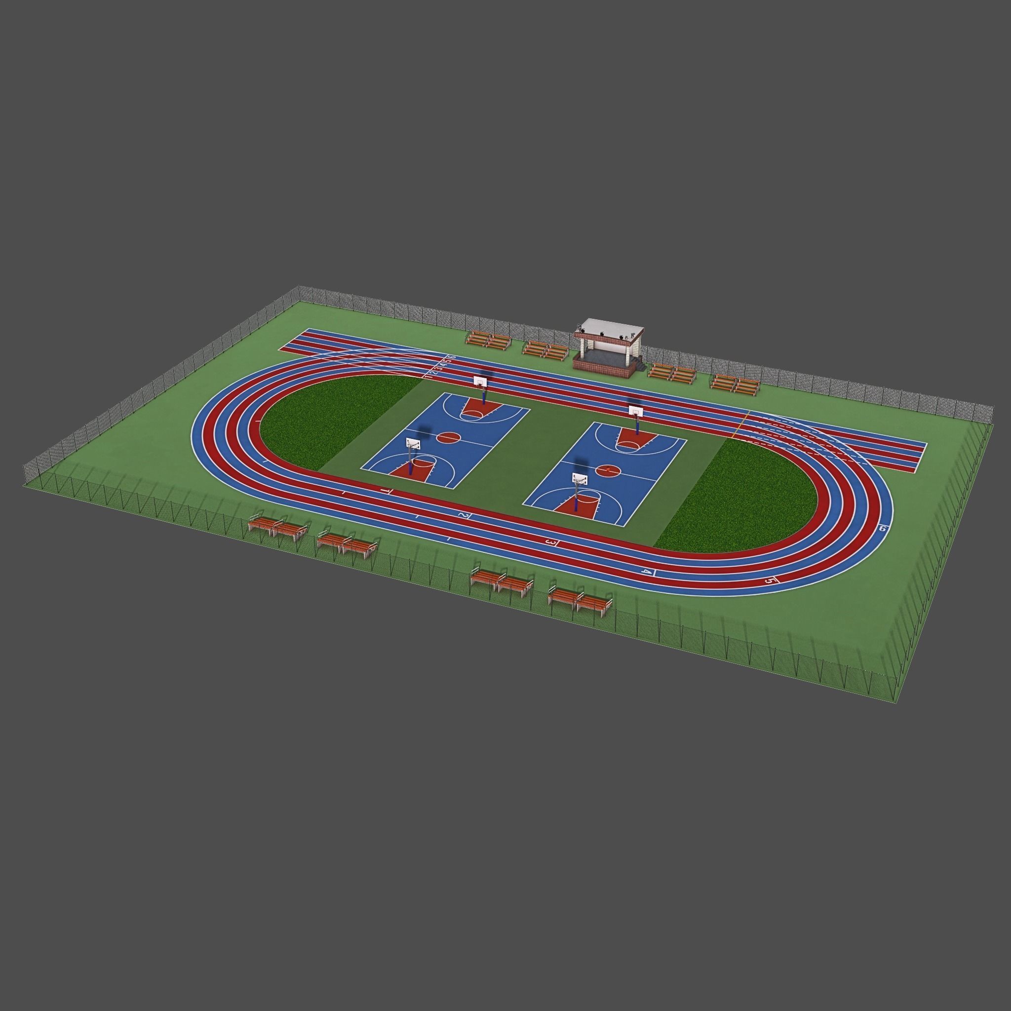 Playground with Basketball Court and Football Field Low-poly 3D model_4