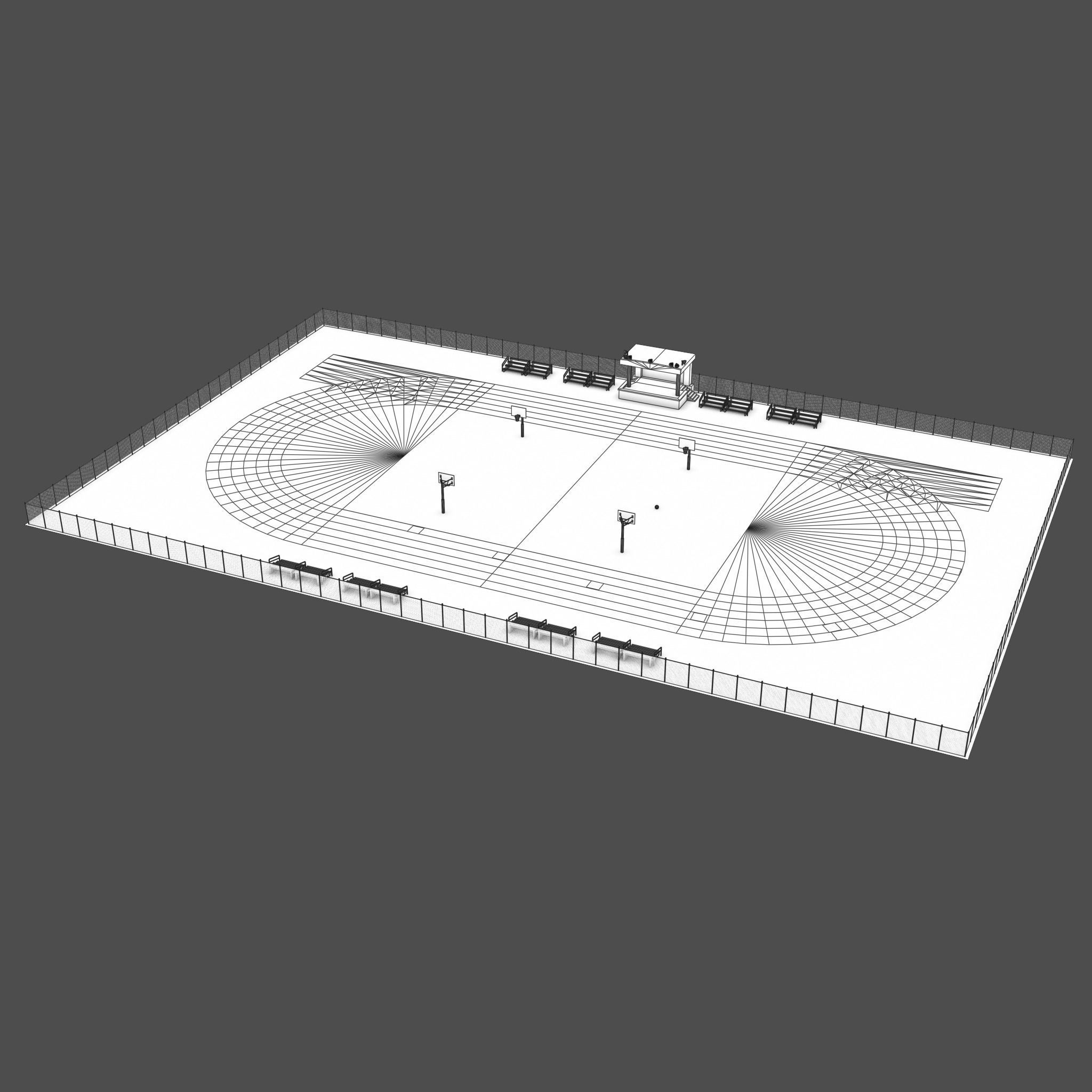 Playground with Basketball Court and Football Field Low-poly 3D model_16