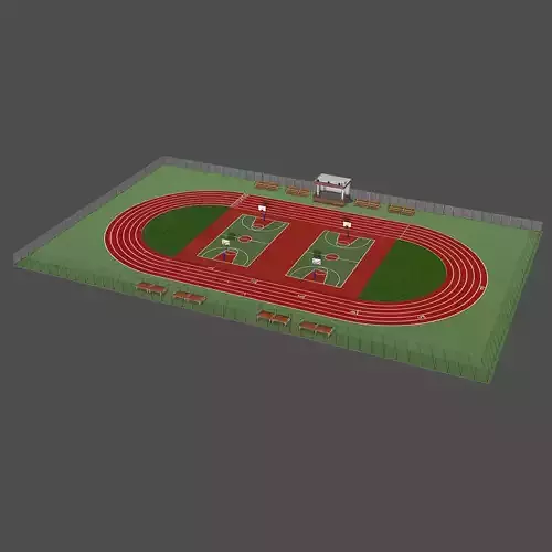 Playground with Basketball Court and Football Field Low-poly 3D model