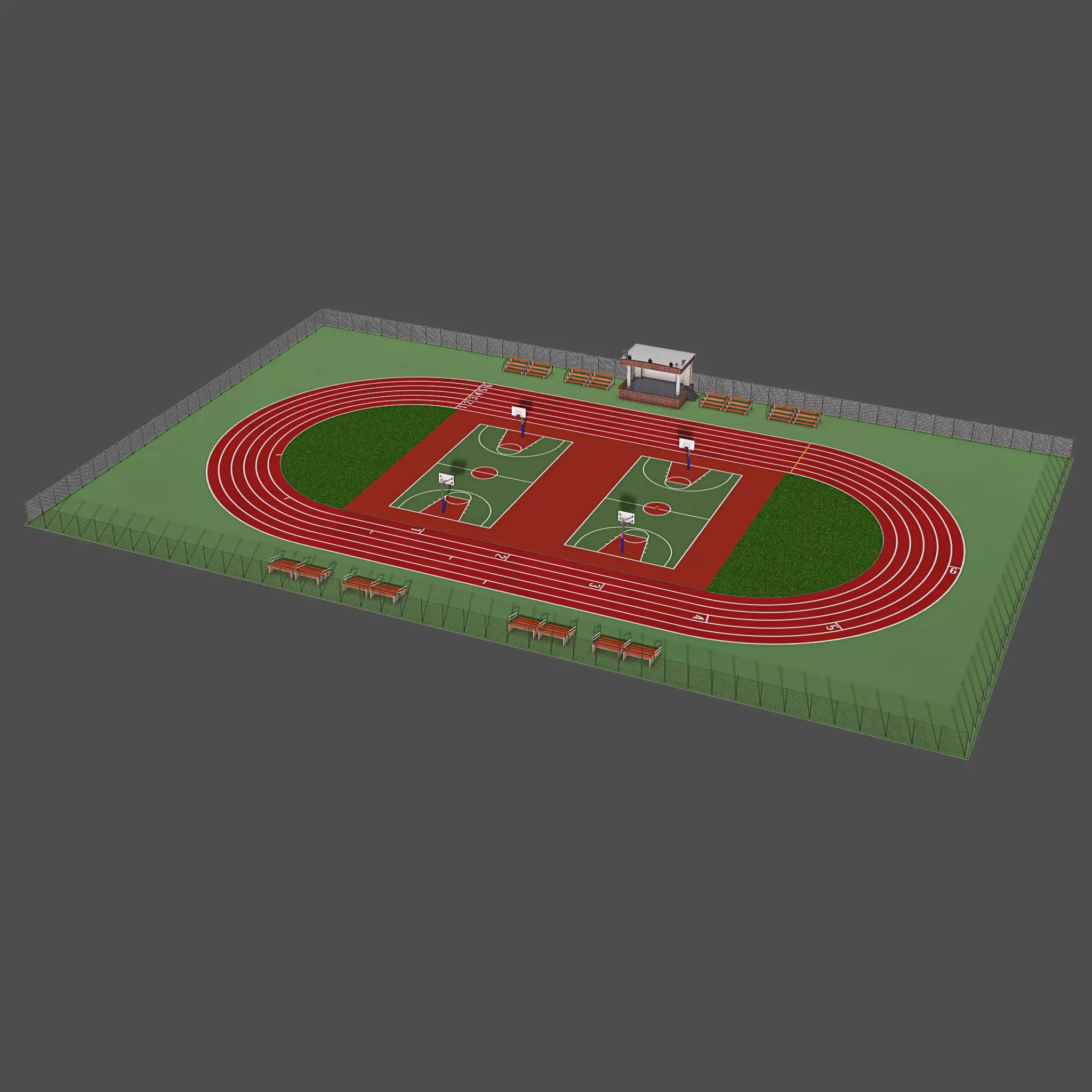 Playground with Basketball Court and Football Field Low-poly 3D model_0