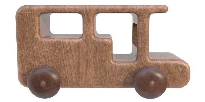 Wooden toy car 08 dirty 3D model 3