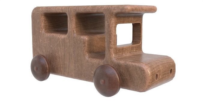 Wooden toy car 08 dirty 3D model 2