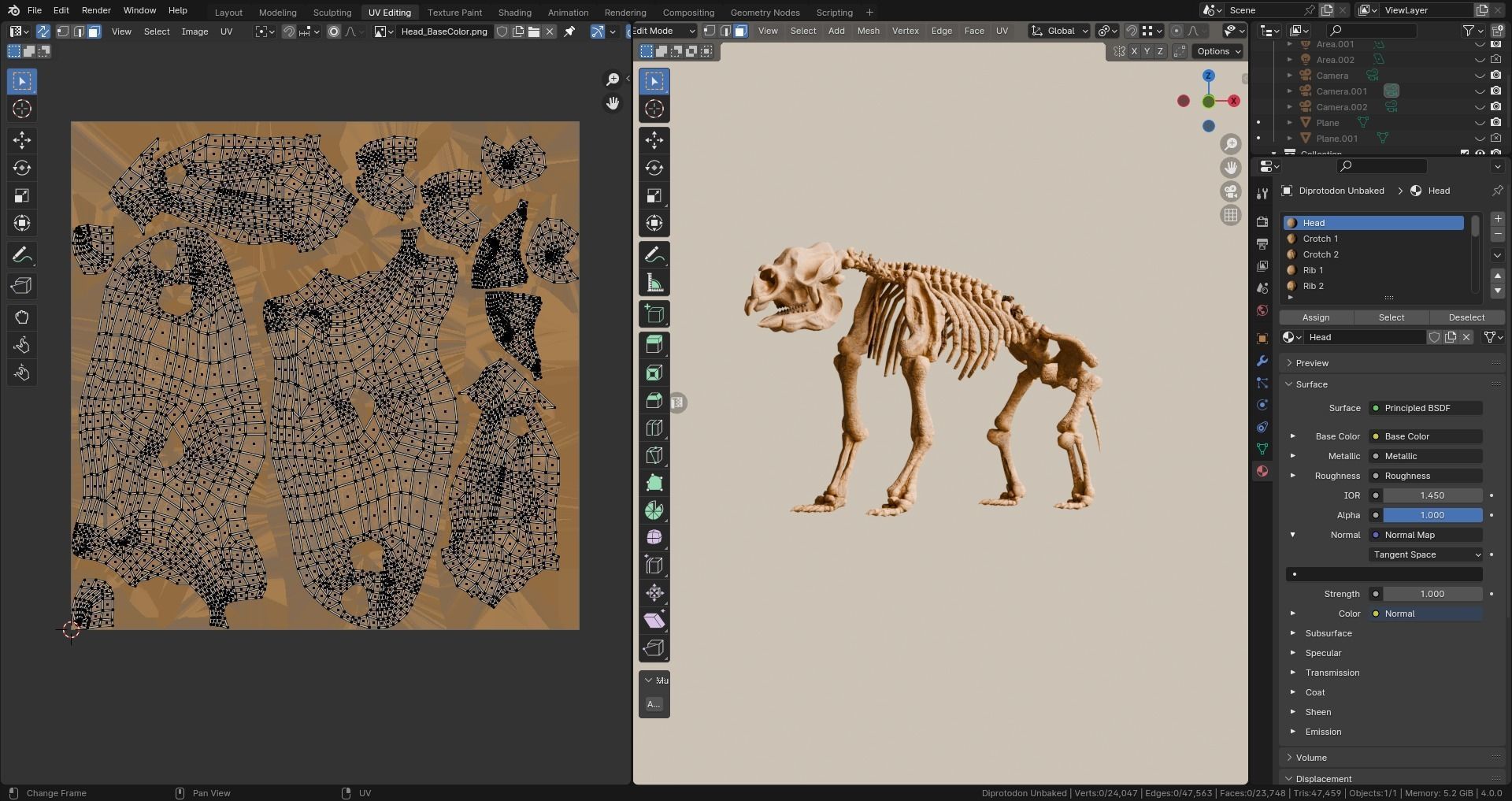 Relistic Mammals Fossil - Diprotodon Low-poly 3D model_6