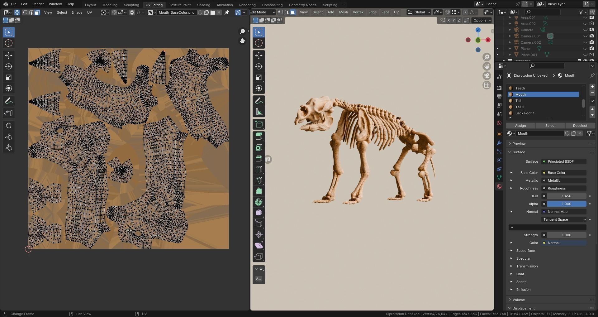 Relistic Mammals Fossil - Diprotodon Low-poly 3D model_8