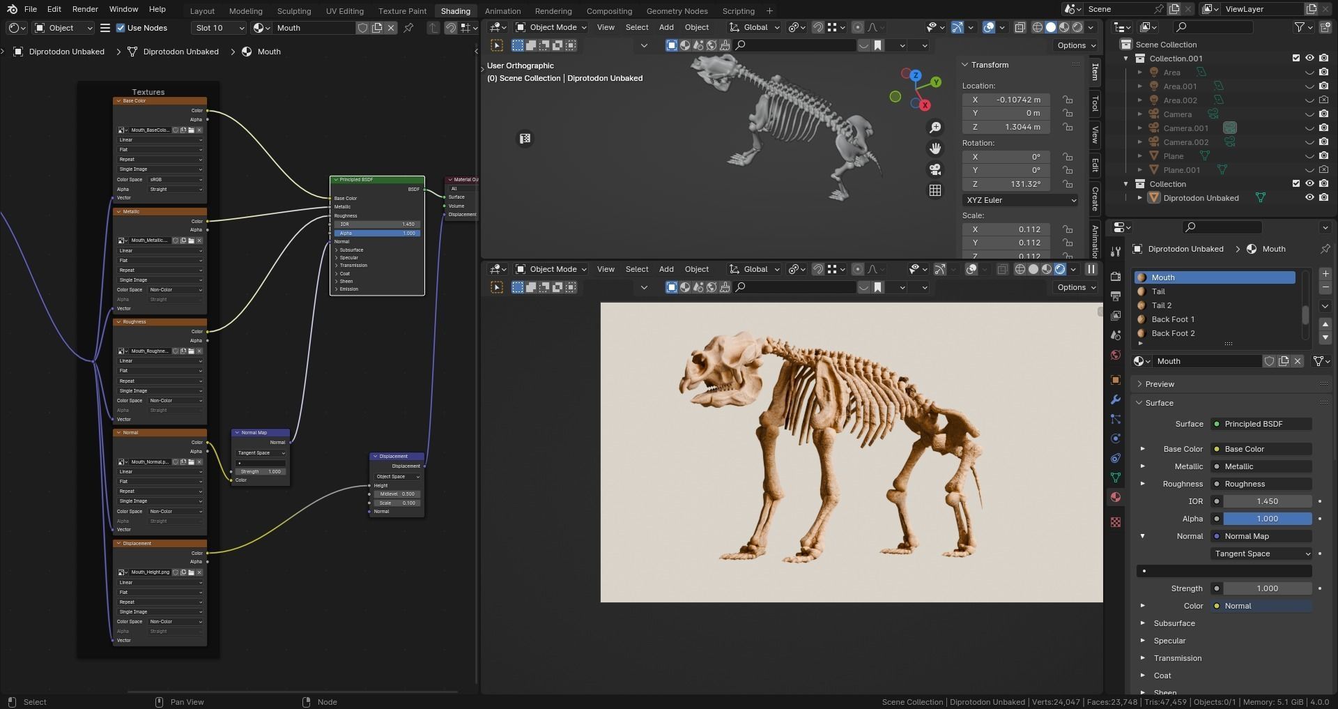Relistic Mammals Fossil - Diprotodon Low-poly 3D model_10