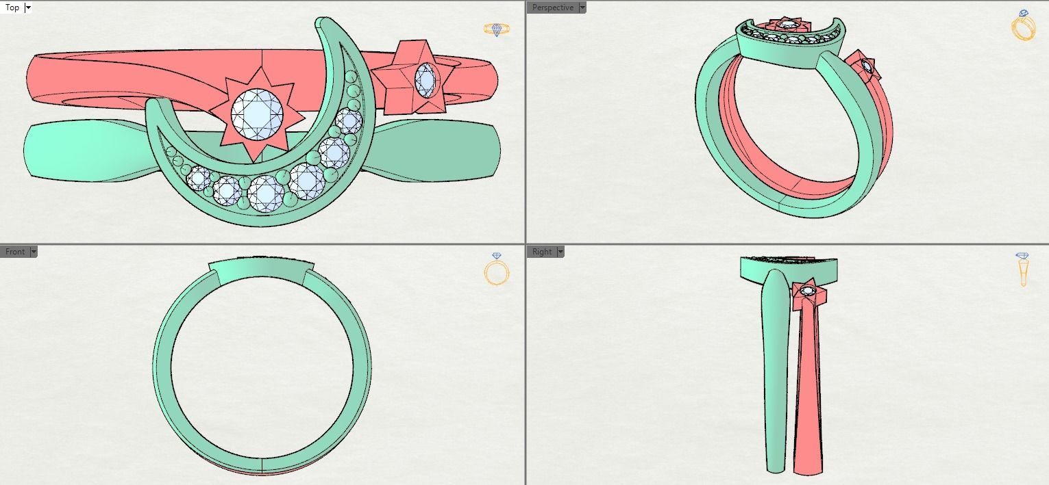 Moon and Stars diamond ring  3D print model_34