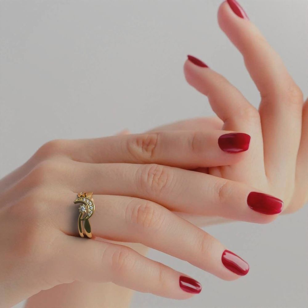 Moon and Stars diamond ring  3D print model_30