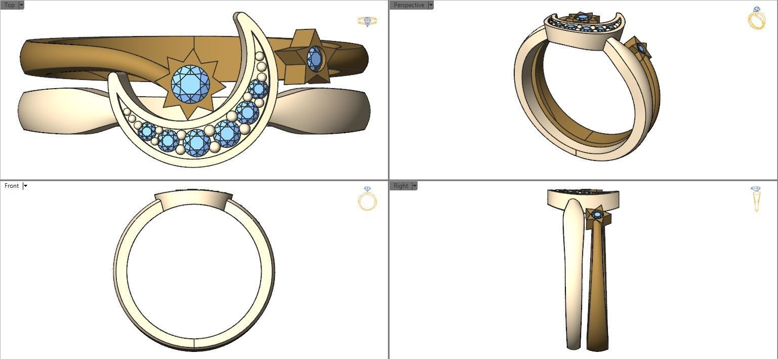 Moon and Stars diamond ring  3D print model_31