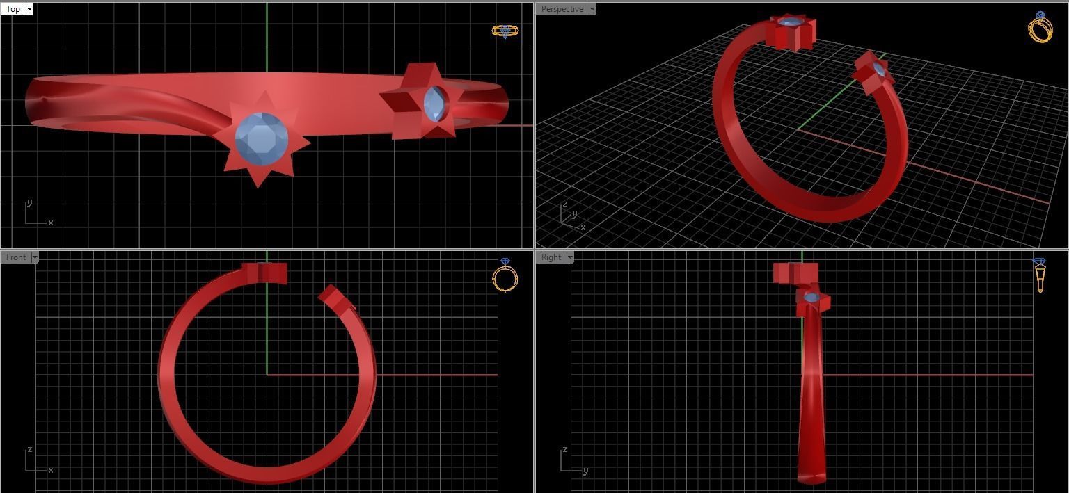 Moon and Stars diamond ring  3D print model_27