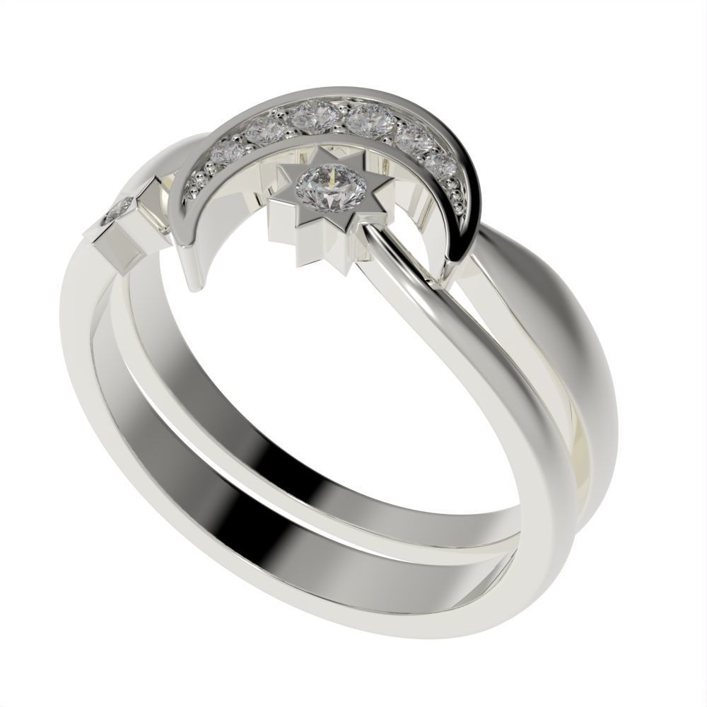 Moon and Stars diamond ring  3D print model_2