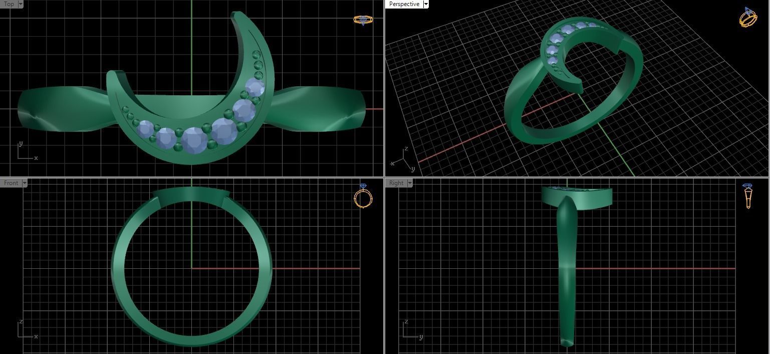 Moon and Stars diamond ring  3D print model_25