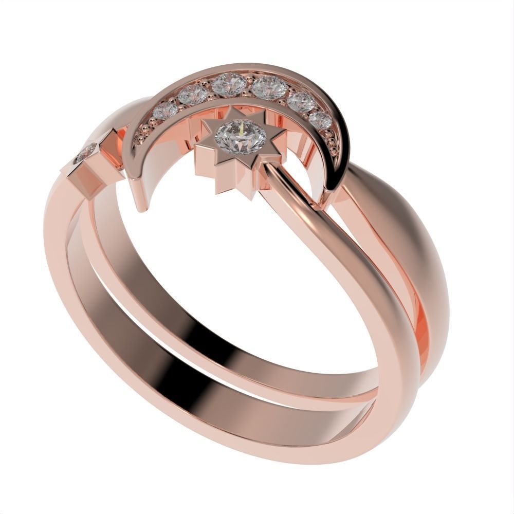 Moon and Stars diamond ring  3D print model_16