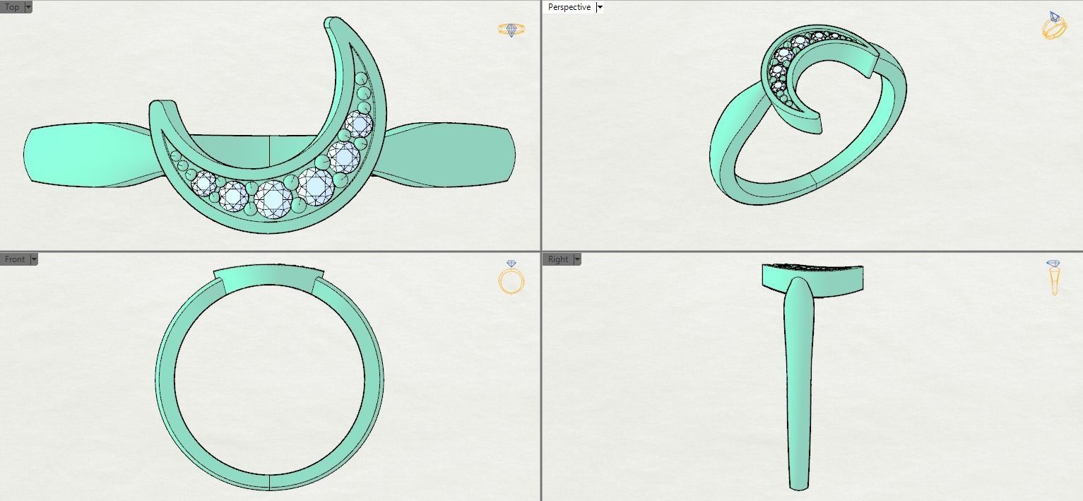 Moon and Stars diamond ring  3D print model_24