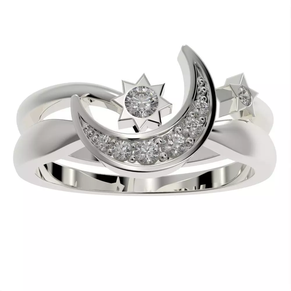 Moon and Stars diamond ring  3D print model_0
