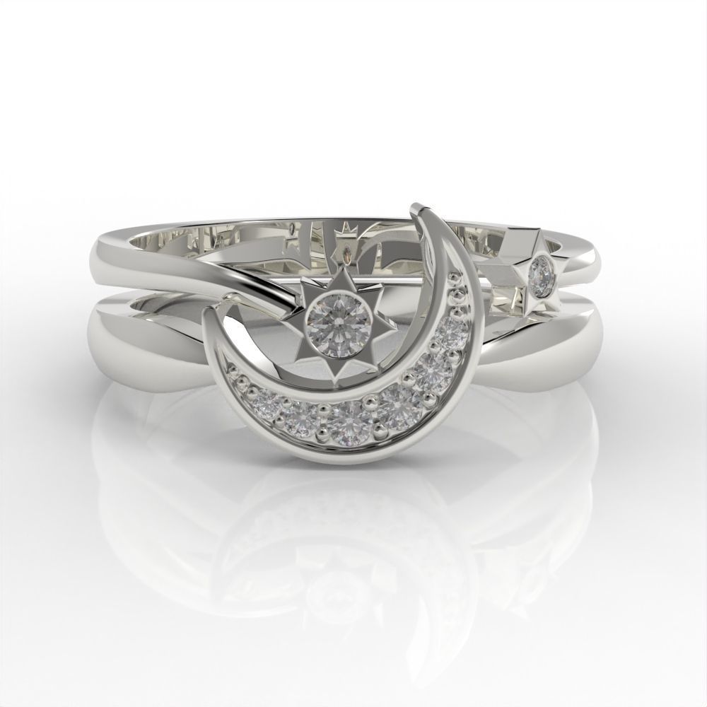 Moon and Stars diamond ring  3D print model_1