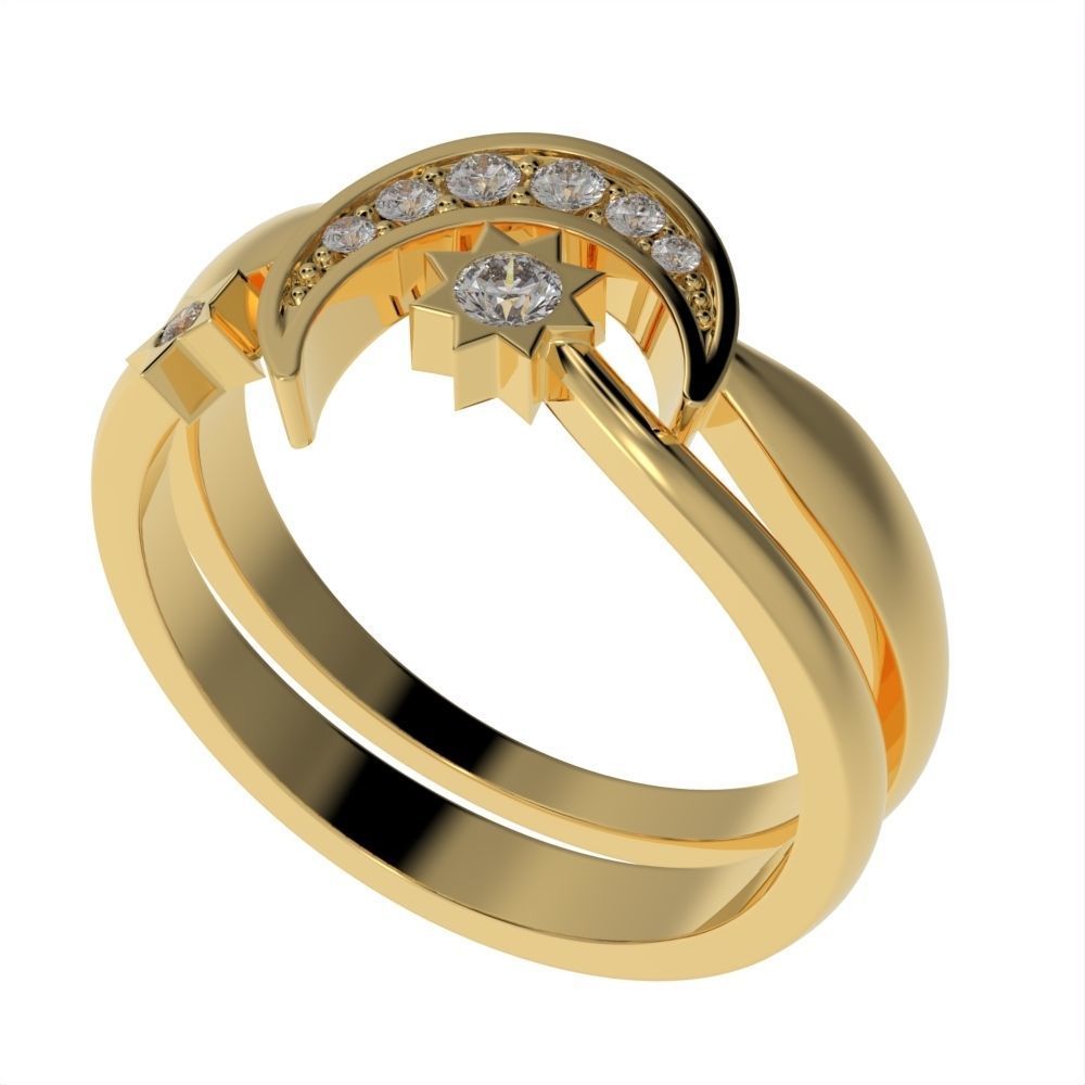 Moon and Stars diamond ring  3D print model_21