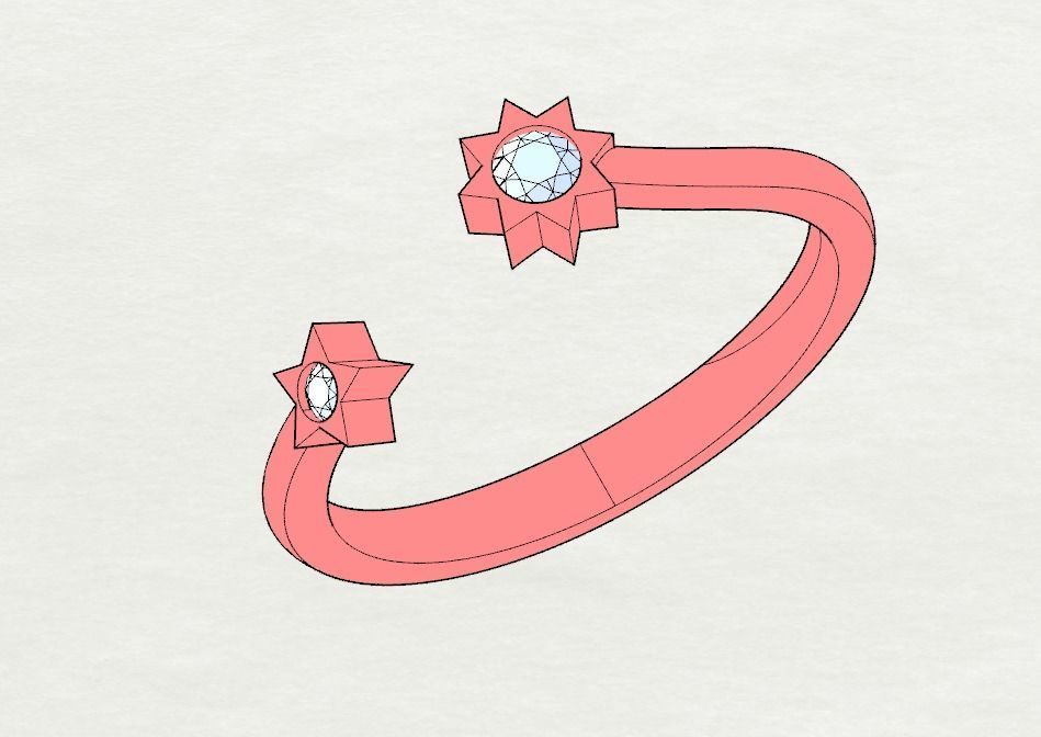 Moon and Stars diamond ring  3D print model_14