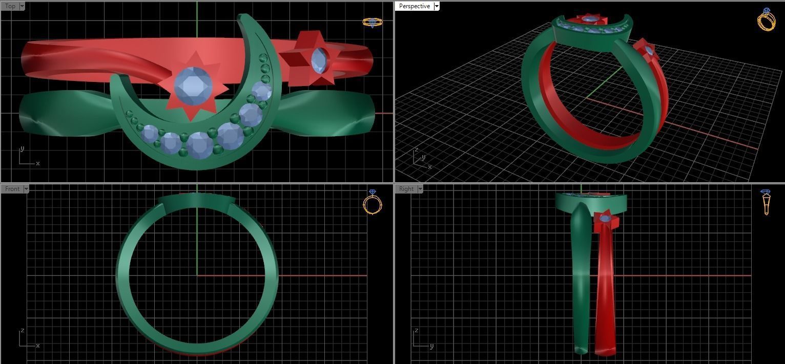 Moon and Stars diamond ring  3D print model_32