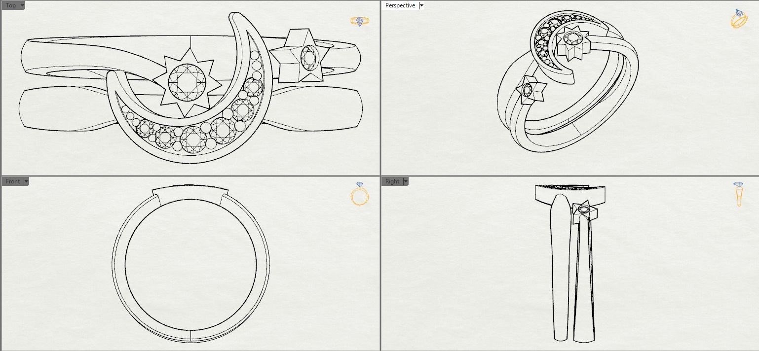 Moon and Stars diamond ring  3D print model_33