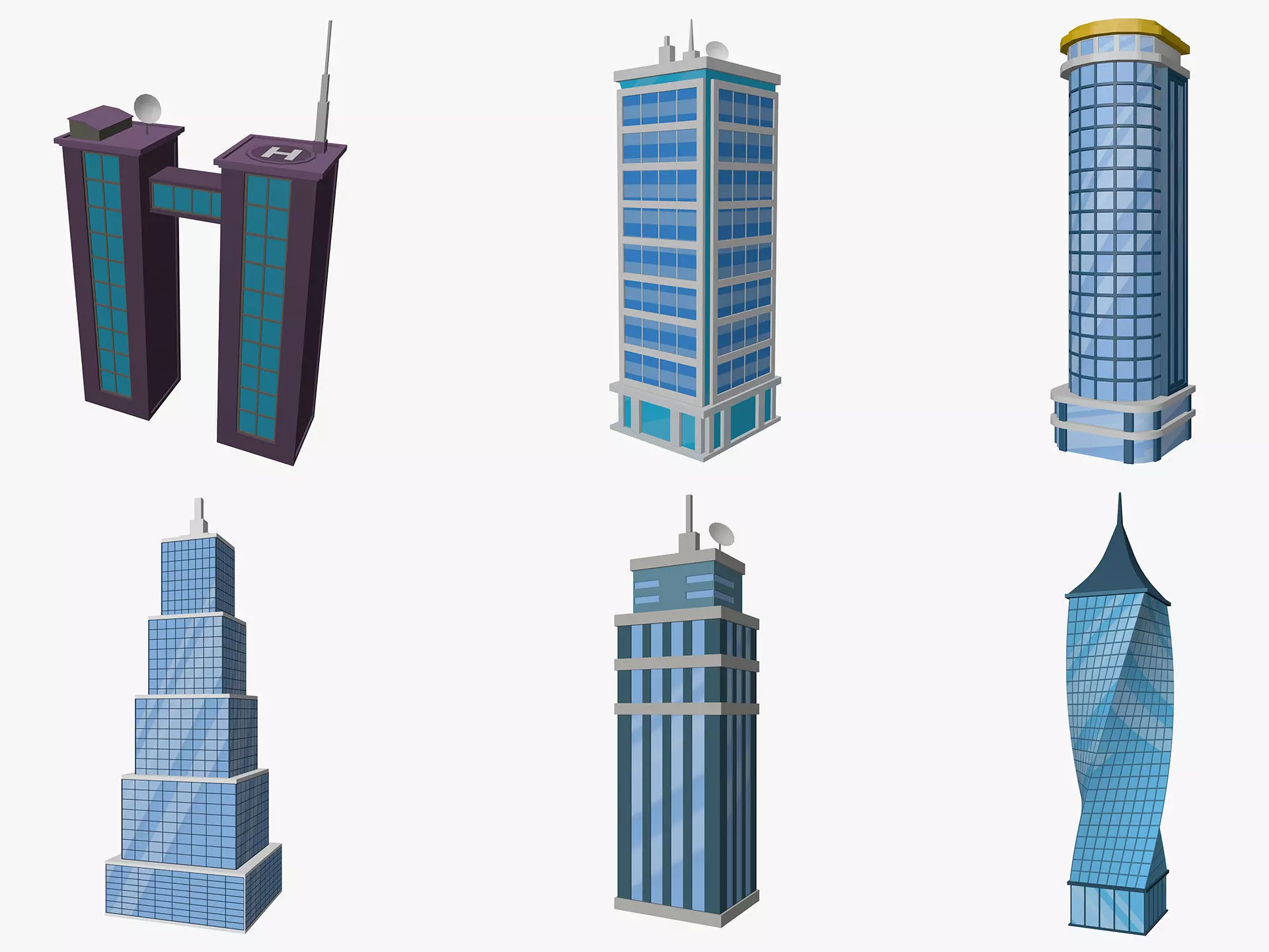 Cartoon Skyscraper Pack Low-poly 3D model_0
