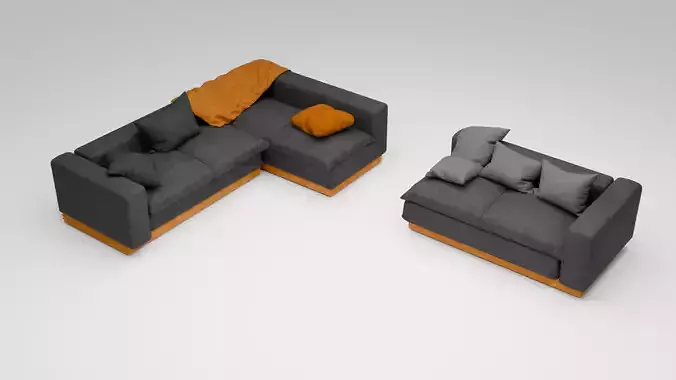 Modern L-Shaped Sofa - Low Poly 3D Model