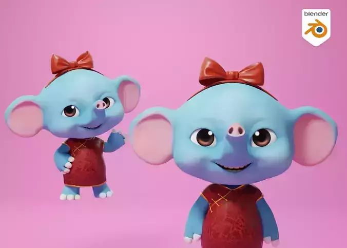 Cartoon Elephant 3d Model Rigged