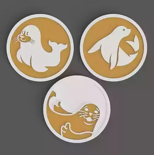 sea lion seal coaster - wall decor - table top 3D print model