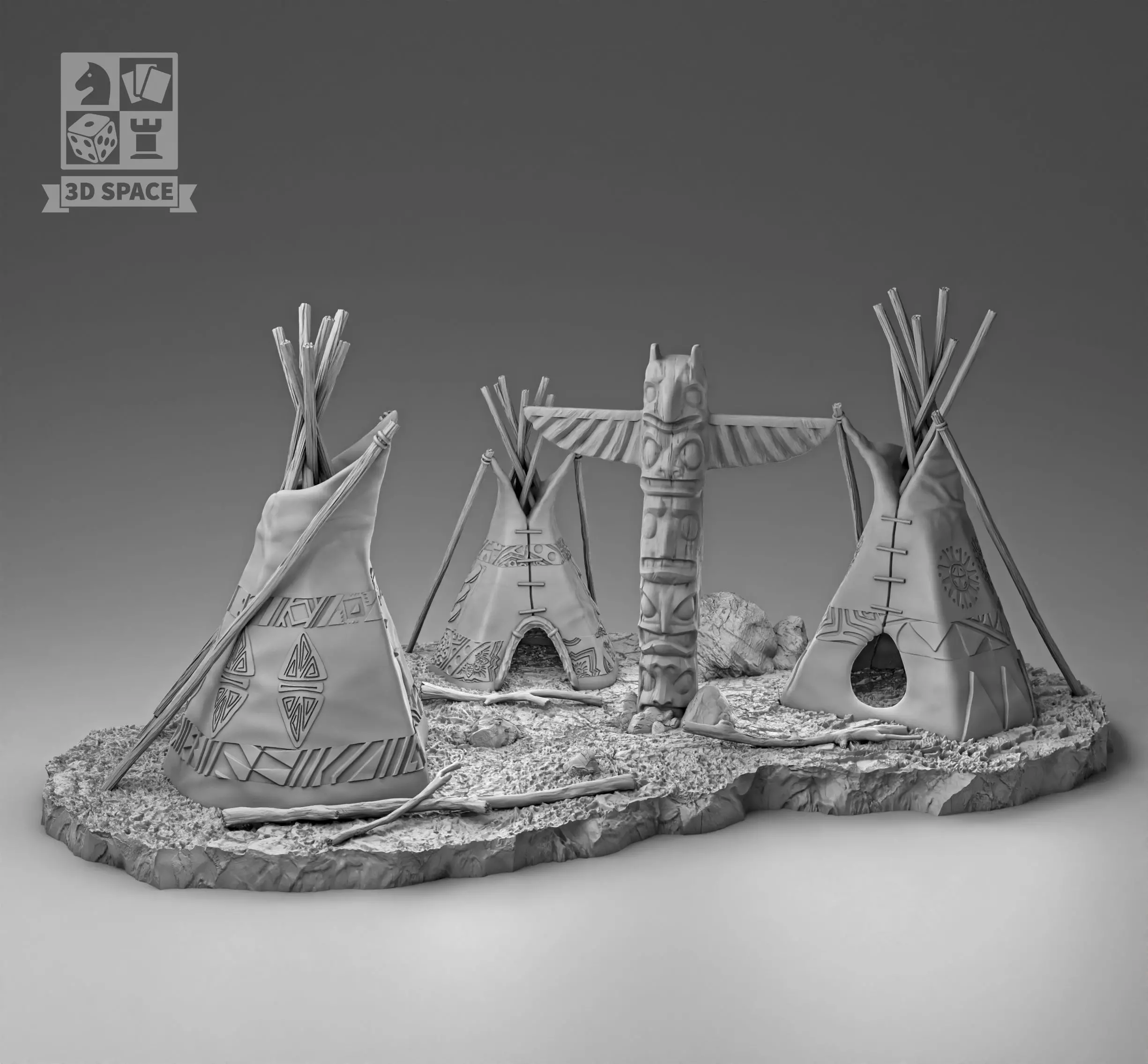 Wigwam and totem 3D print model_0