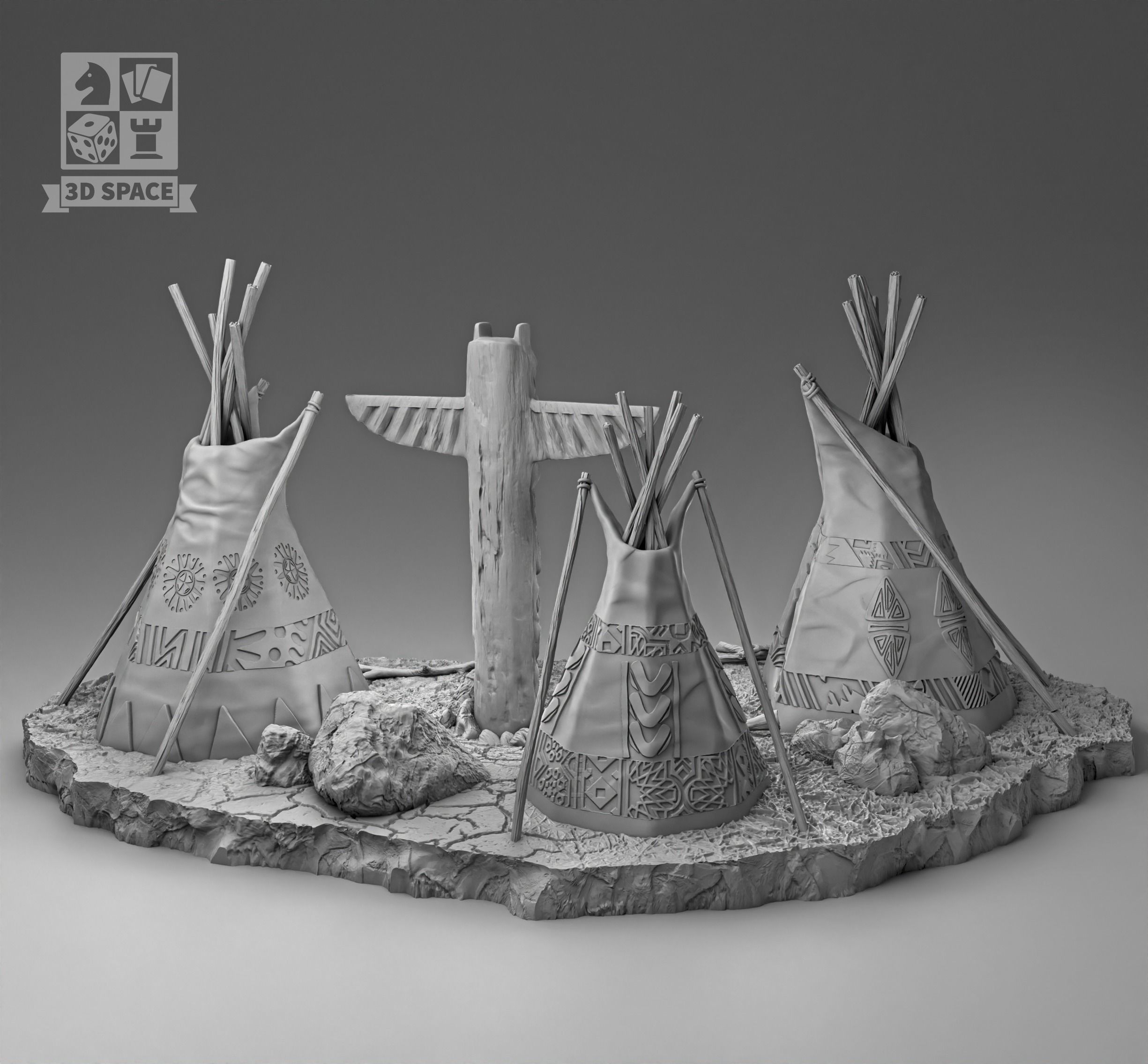 Wigwam and totem 3D print model_2