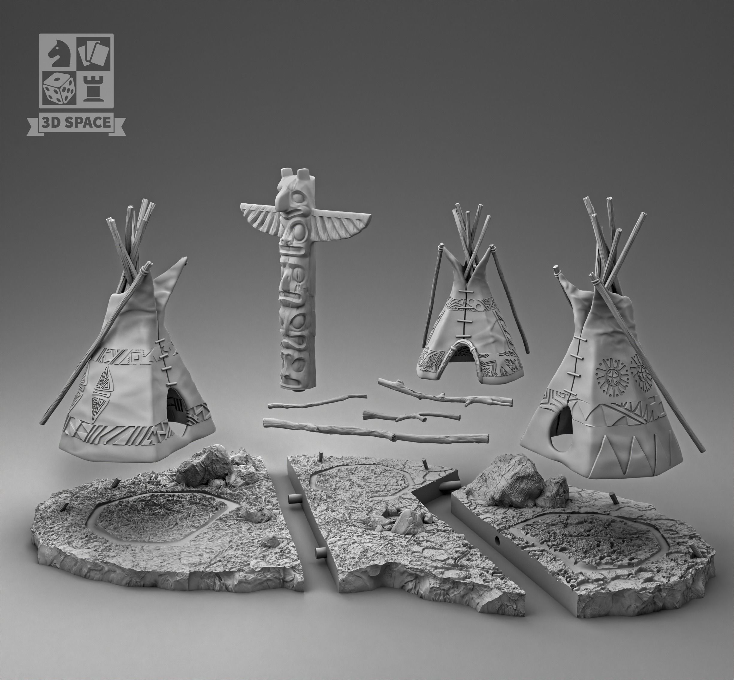 Wigwam and totem 3D print model_3