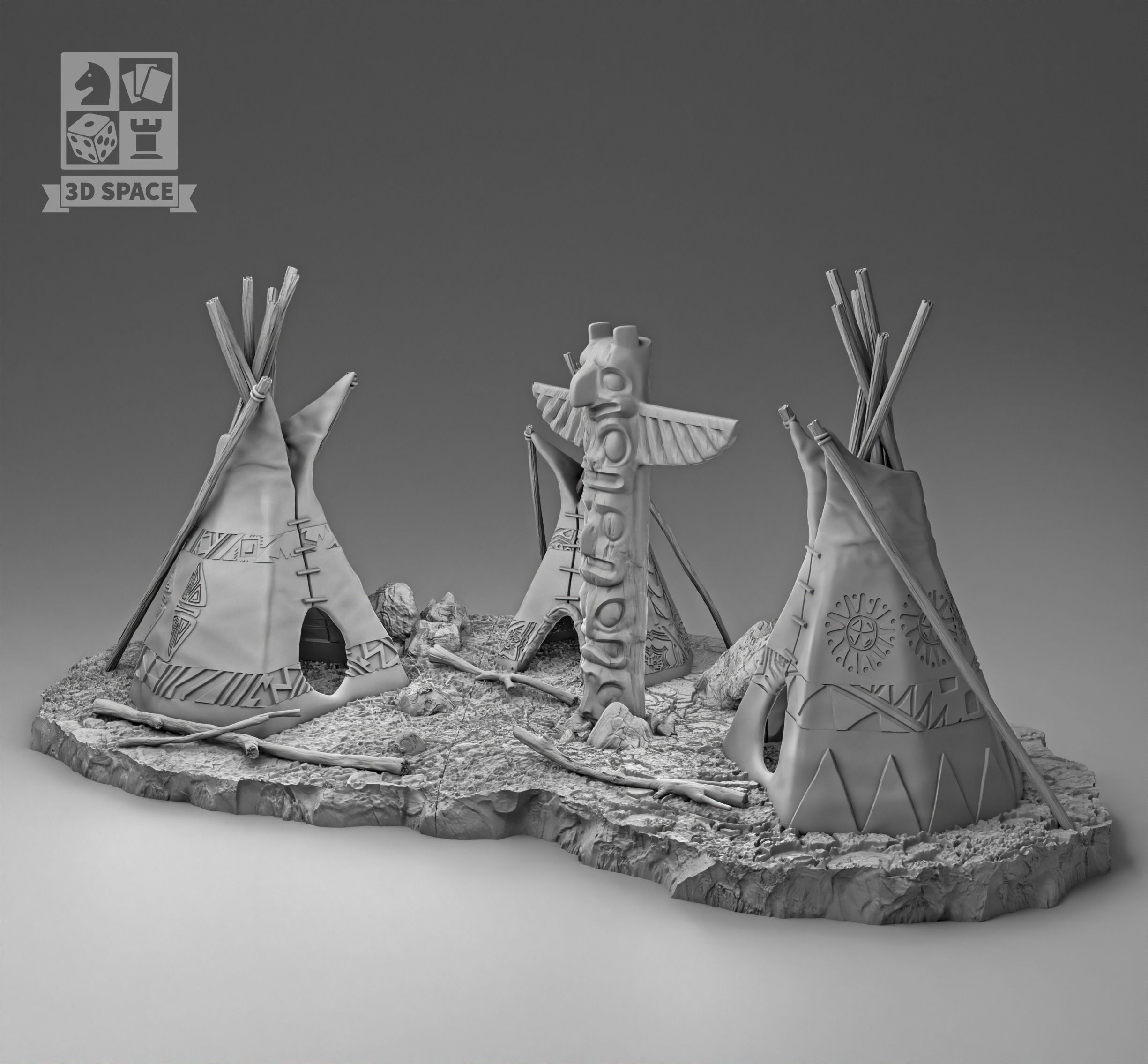 Wigwam and totem 3D print model_1
