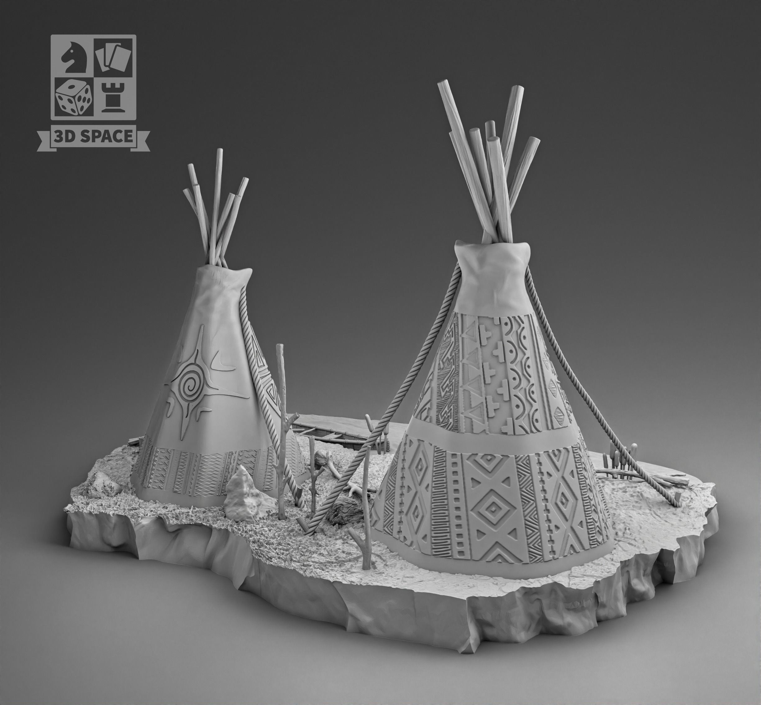 Wigwam and canoe 3D print model_2