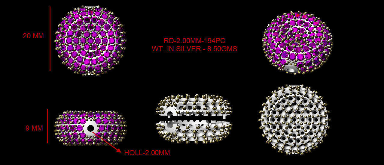 collection of 10 diamond beads 3dm file 3D print model_5