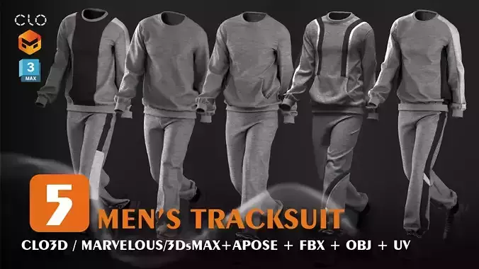 5 FULL MEN TRACKSUIT 3D model