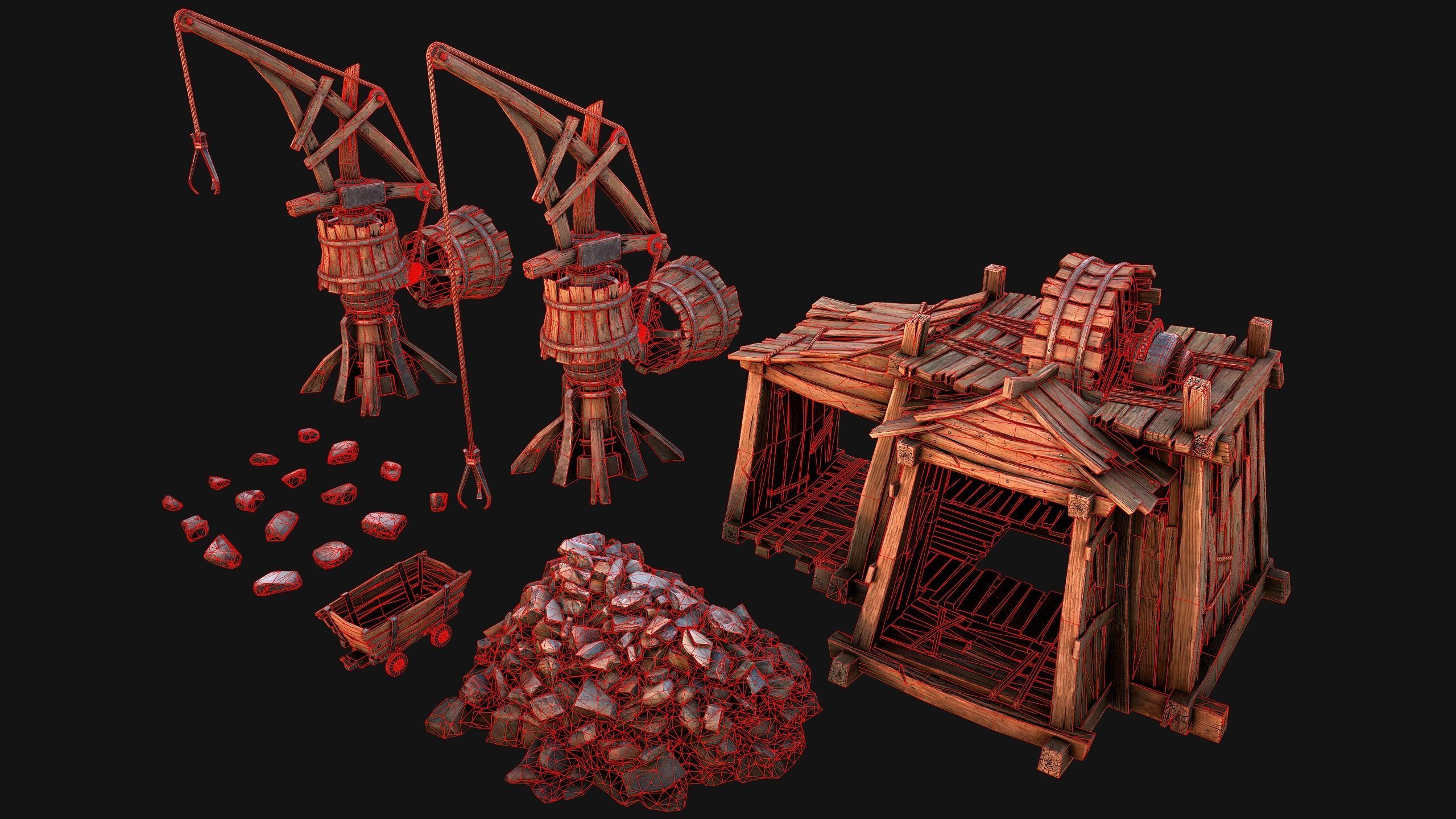 Medieval Mine Quarry Industrial Pack Low-poly 3D model_43