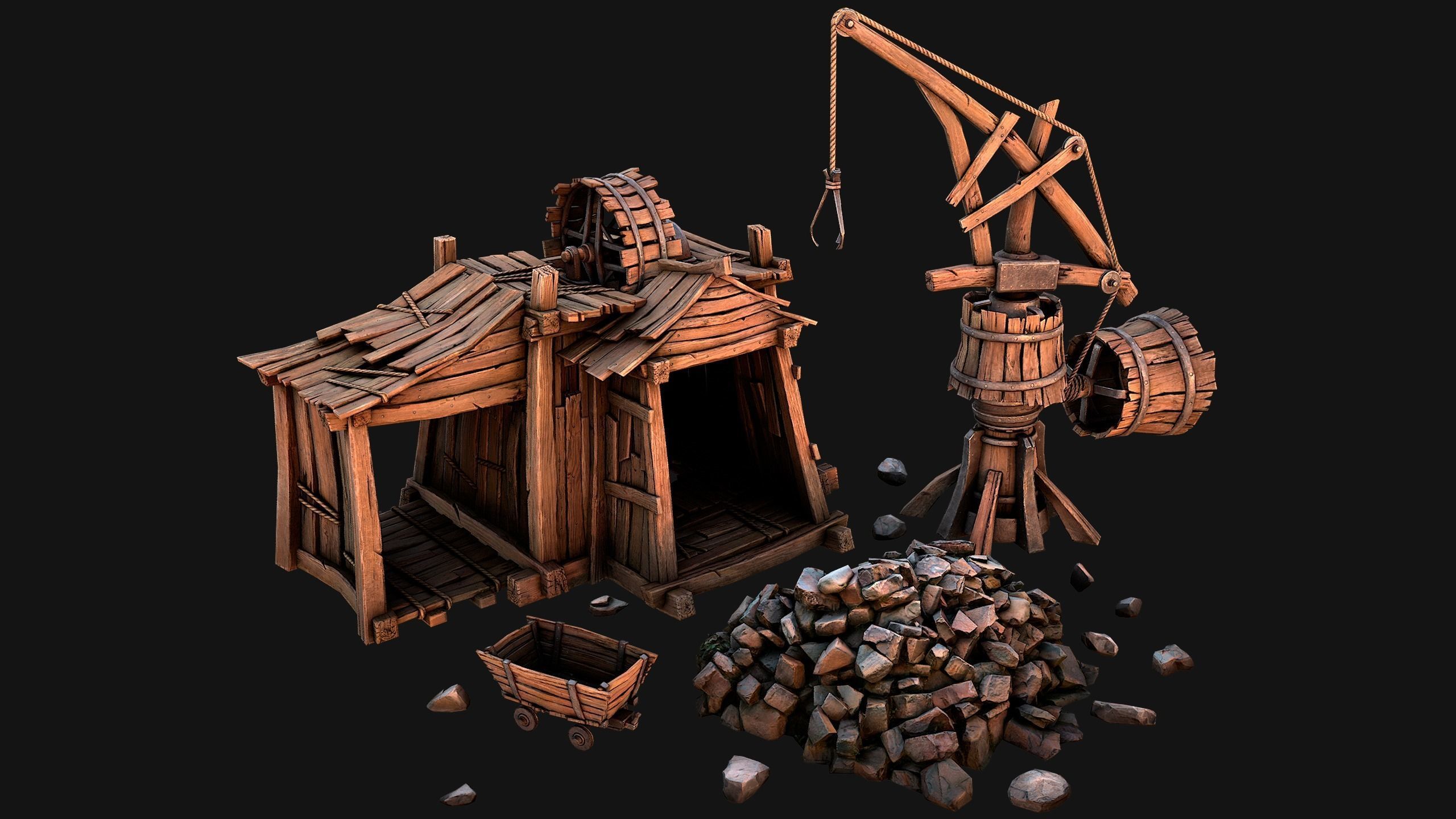 Medieval Mine Quarry Industrial Pack Low-poly 3D model_14