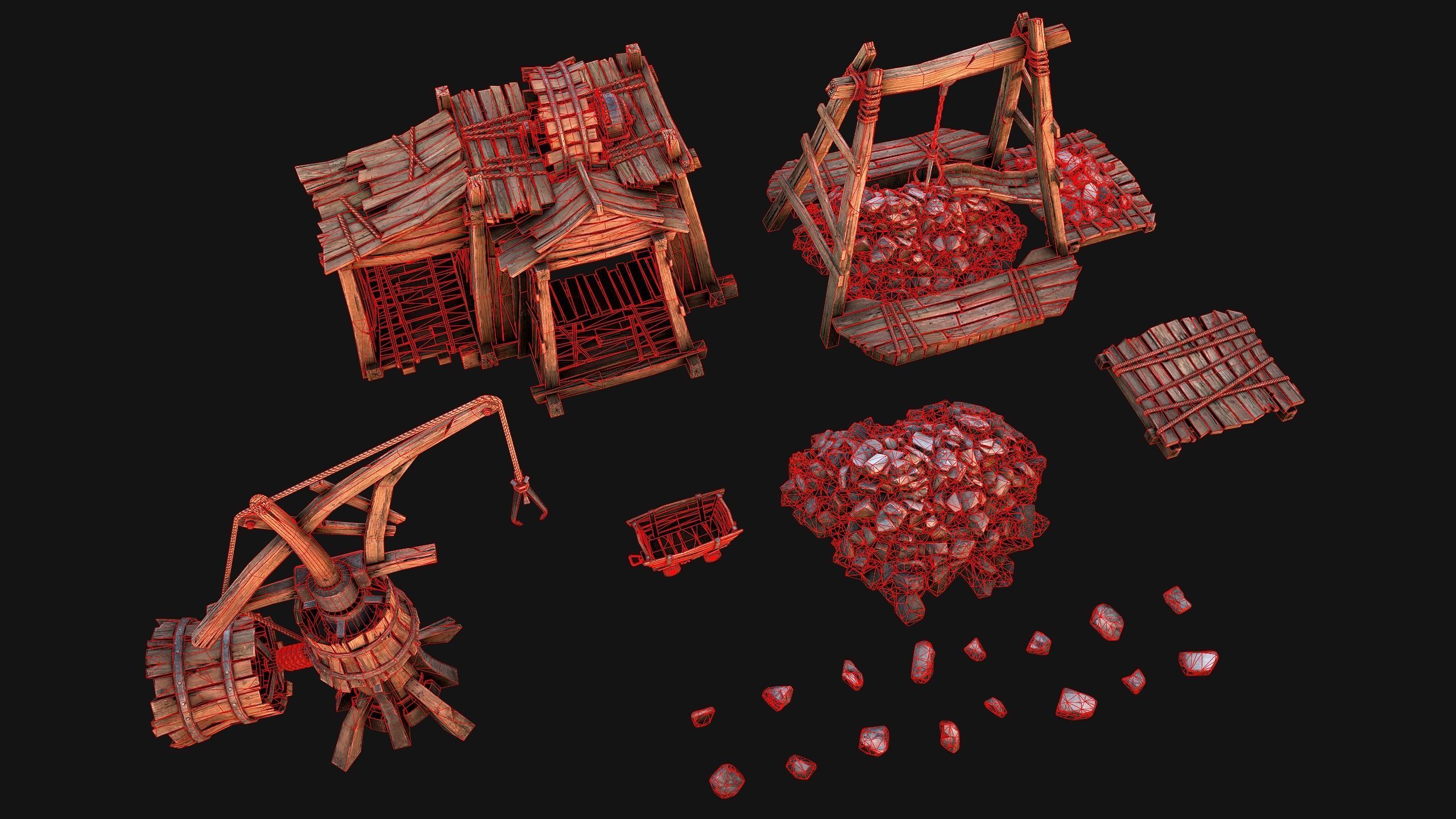 Medieval Mine Quarry Industrial Pack Low-poly 3D model_13