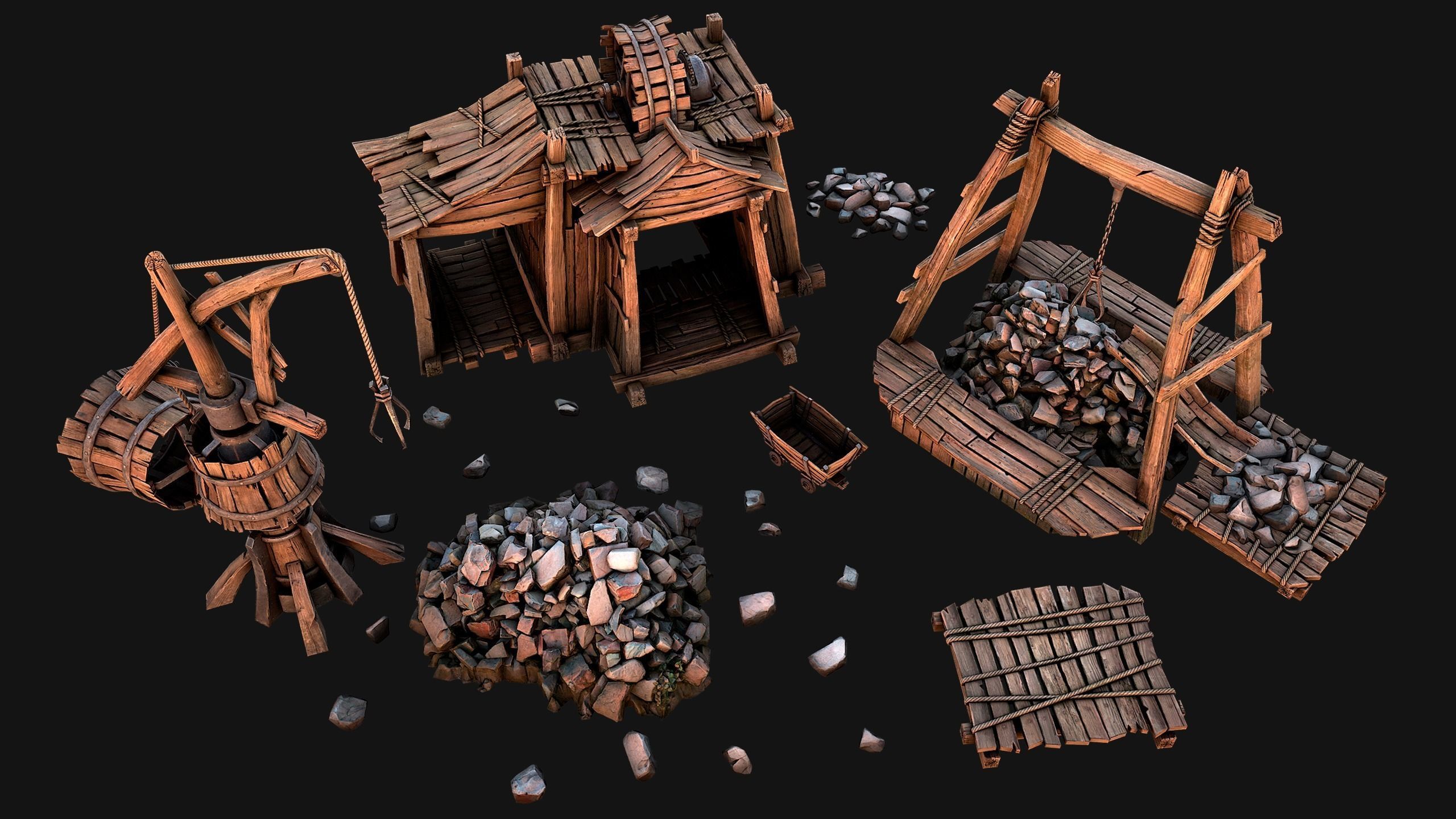 Medieval Mine Quarry Industrial Pack Low-poly 3D model_2