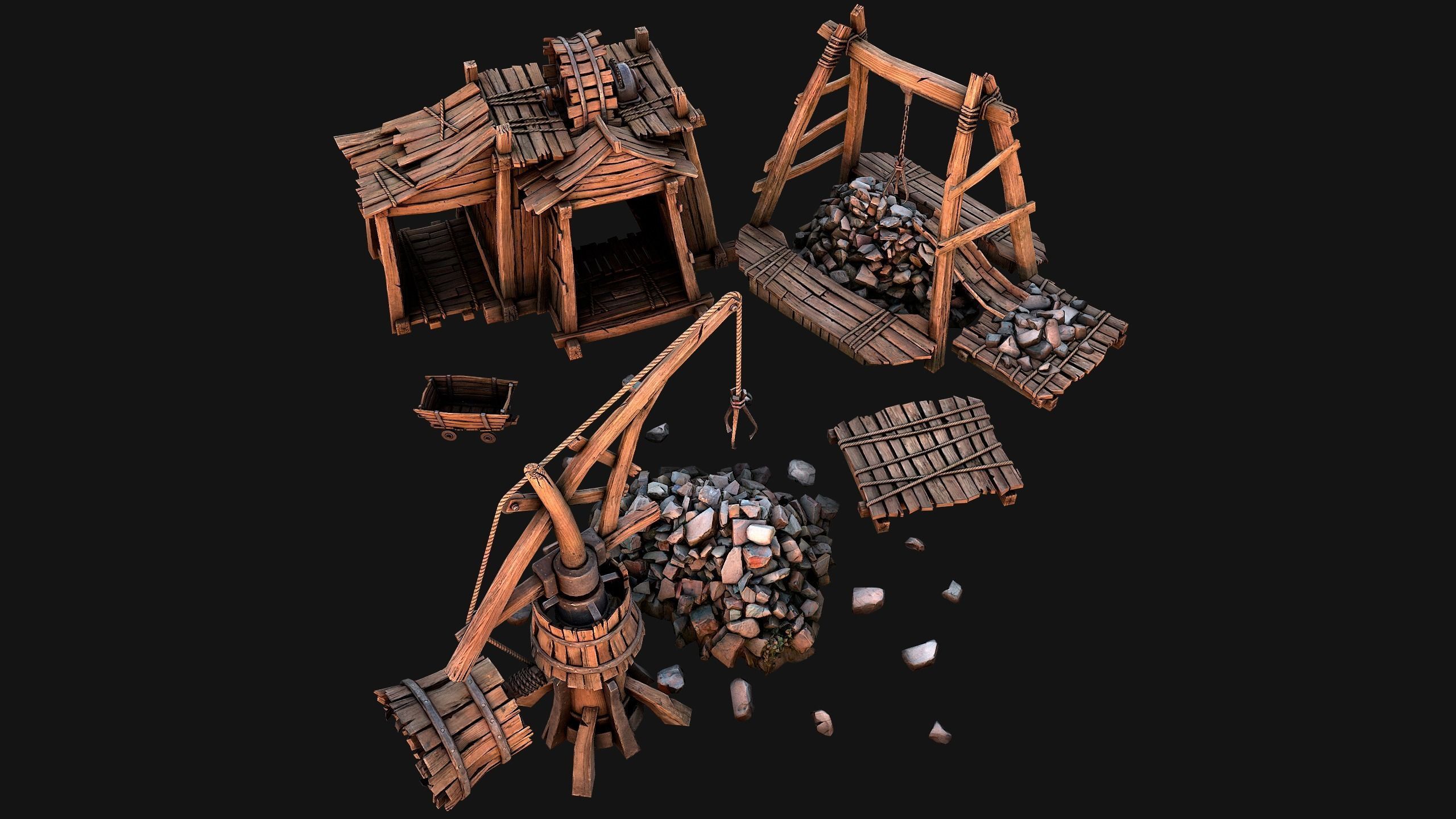 Medieval Mine Quarry Industrial Pack Low-poly 3D model_12