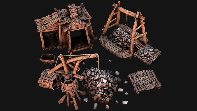 Medieval Mine Quarry Industrial Pack Low-poly 3D model