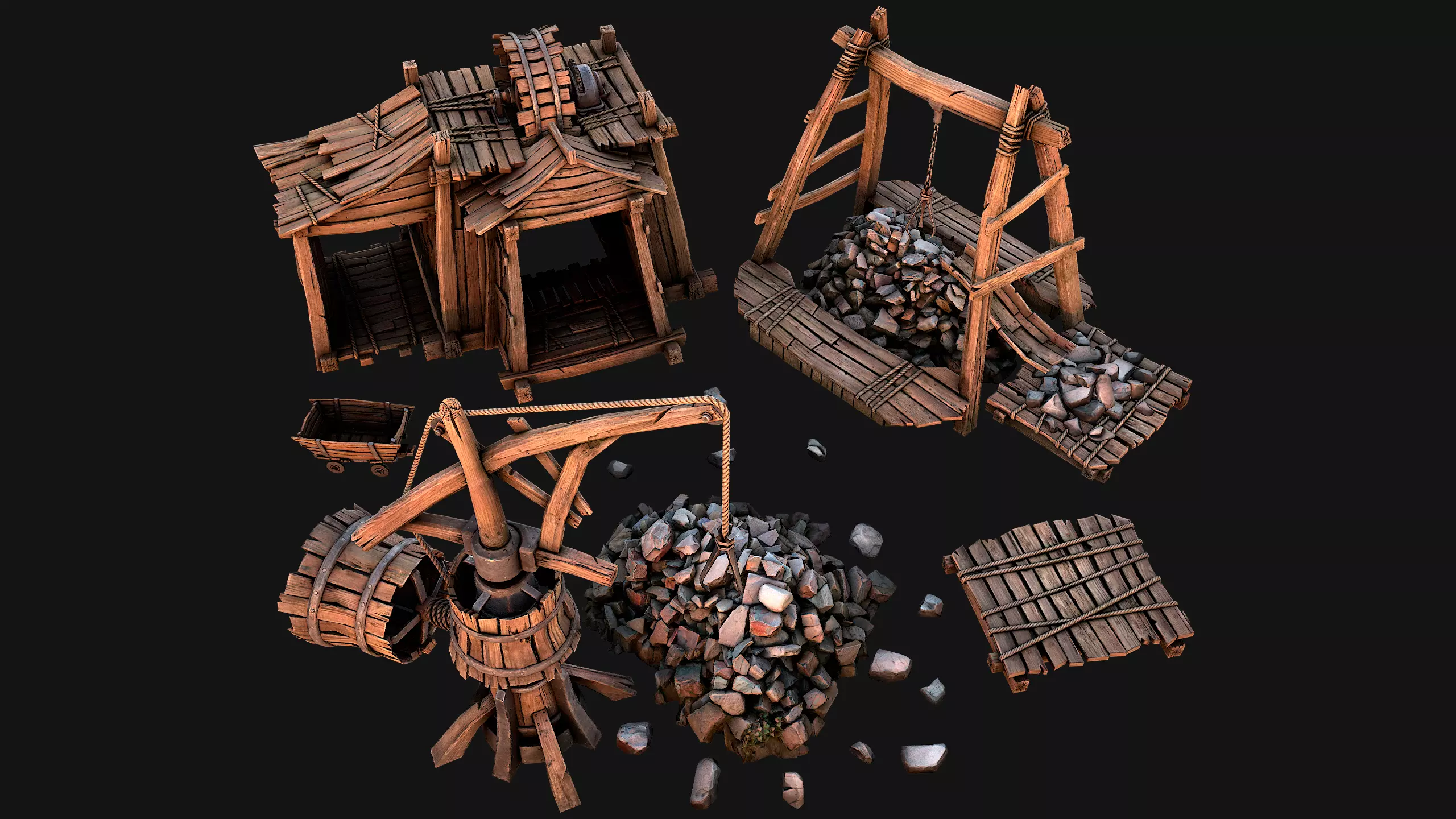 Medieval Mine Quarry Industrial Pack Low-poly 3D model_0