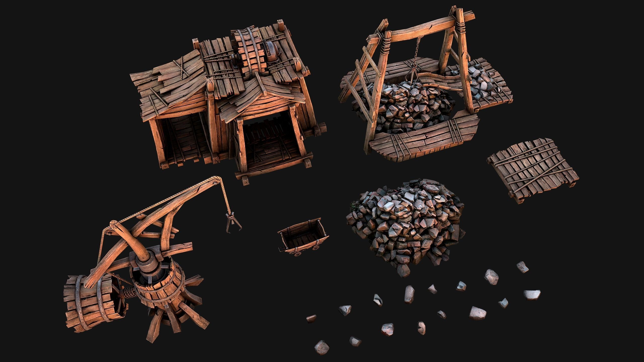 Medieval Mine Quarry Industrial Pack Low-poly 3D model_3