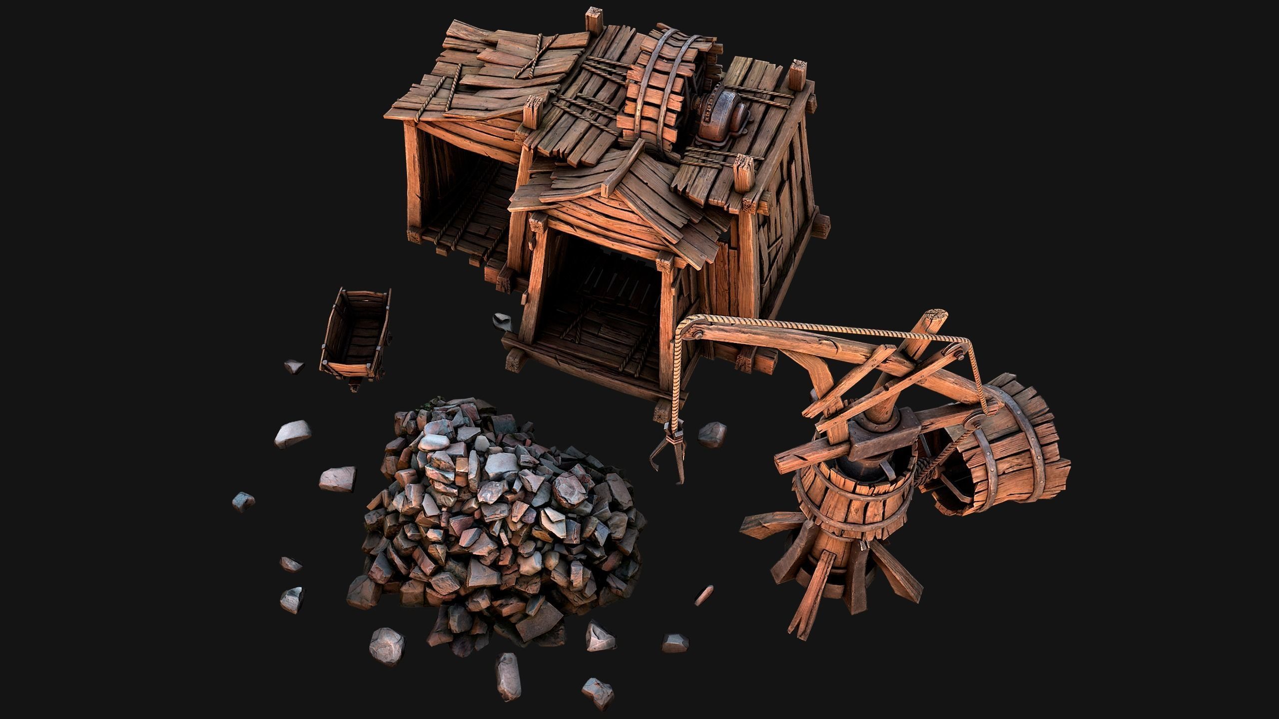 Medieval Mine Quarry Industrial Pack Low-poly 3D model_16