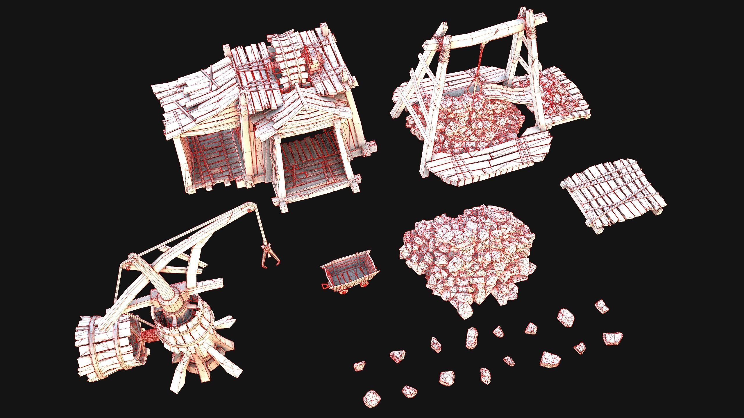 Medieval Mine Quarry Industrial Pack Low-poly 3D model_40