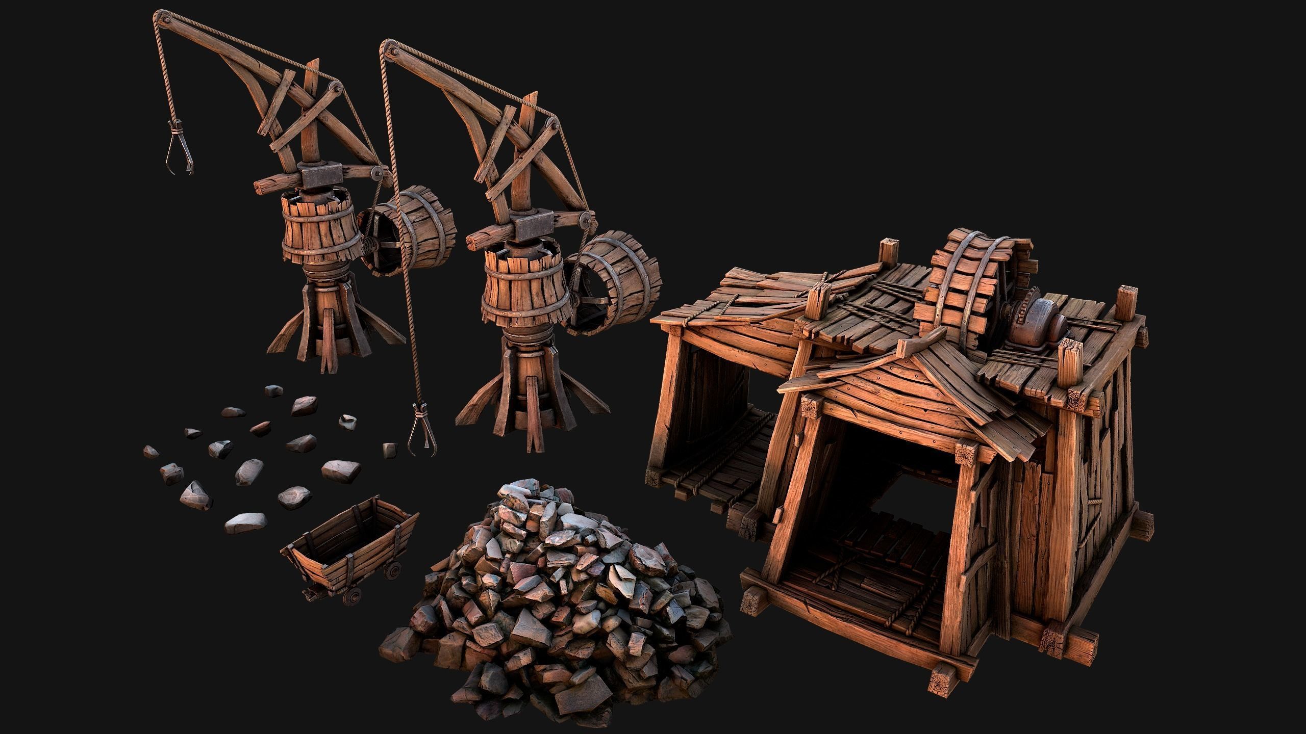 Medieval Mine Quarry Industrial Pack Low-poly 3D model_41